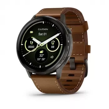 Smartwatch GARMIN Venu 4 45 mm (1,4 Zoll) AMOLED 454×454 px, Wi‑Fi, GPS, 8 GB, schwarzes Gehäuse, braunes Lederarmband