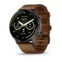 Smartwatch GARMIN Venu 4 45 mm (1,4 Zoll) AMOLED 454×454 px, Wi‑Fi, GPS, 8 GB, schwarzes Gehäuse, braunes Lederarmband