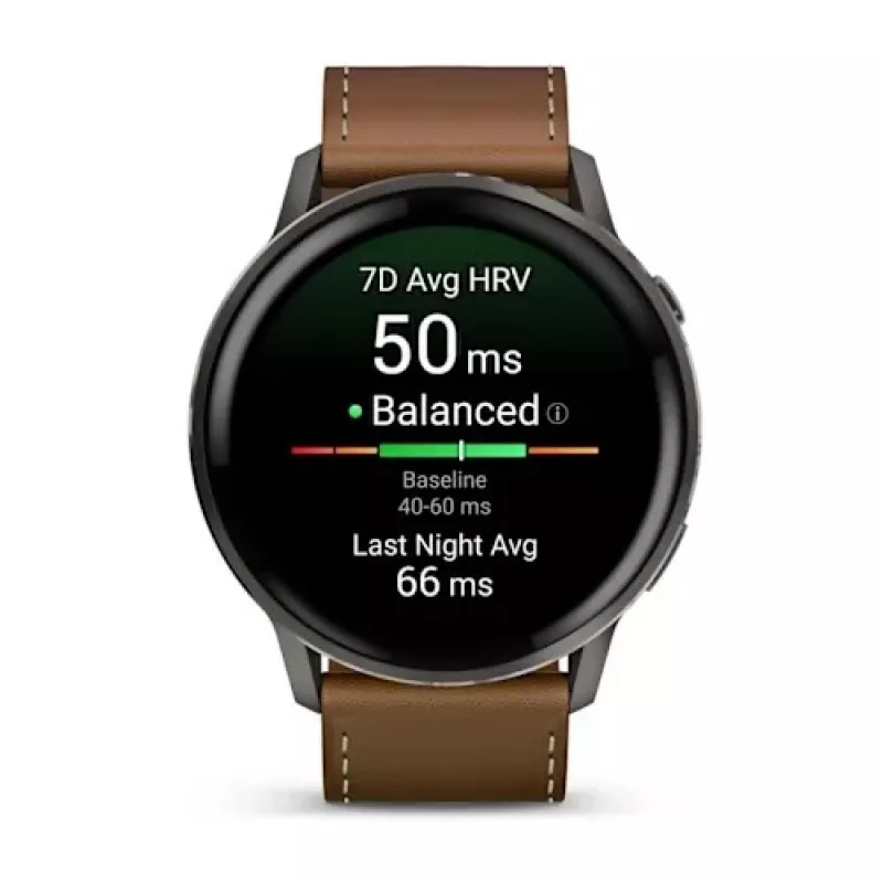 Smartwatch GARMIN Venu 4 45 mm (1,4 Zoll) AMOLED 454×454 px, Wi‑Fi, GPS, 8 GB, schwarzes Gehäuse, braunes Lederarmband