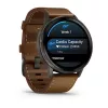 Smartwatch GARMIN Venu 4 45 mm (1,4 Zoll) AMOLED 454×454 px, Wi‑Fi, GPS, 8 GB, schwarzes Gehäuse, braunes Lederarmband