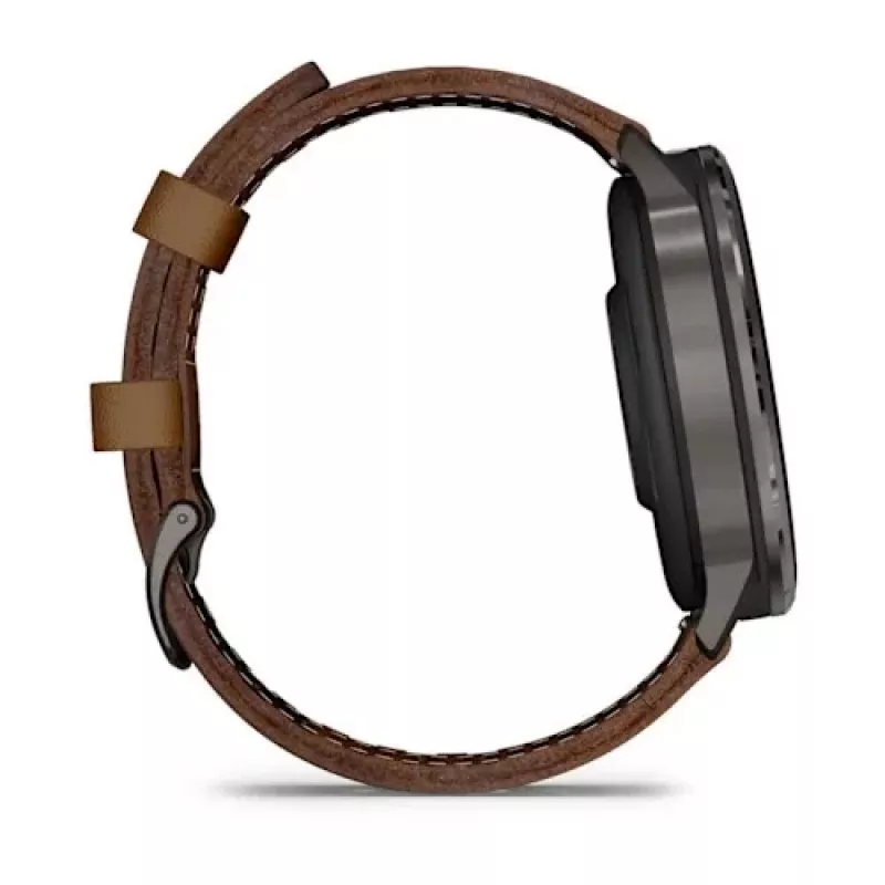 Smartwatch GARMIN Venu 4 45 mm (1,4 Zoll) AMOLED 454×454 px, Wi‑Fi, GPS, 8 GB, schwarzes Gehäuse, braunes Lederarmband