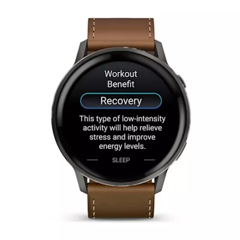 Smartwatch GARMIN Venu 4 45 mm (1,4 Zoll) AMOLED 454×454 px, Wi‑Fi, GPS, 8 GB, schwarzes Gehäuse, braunes Lederarmband