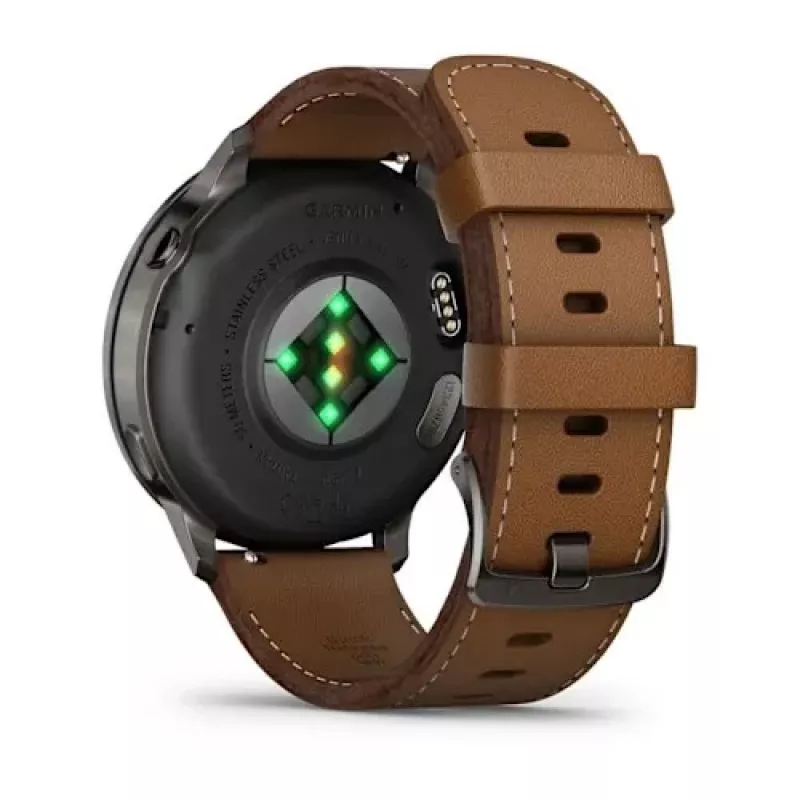 Smartwatch GARMIN Venu 4 45 mm (1,4 Zoll) AMOLED 454×454 px, Wi‑Fi, GPS, 8 GB, schwarzes Gehäuse, braunes Lederarmband