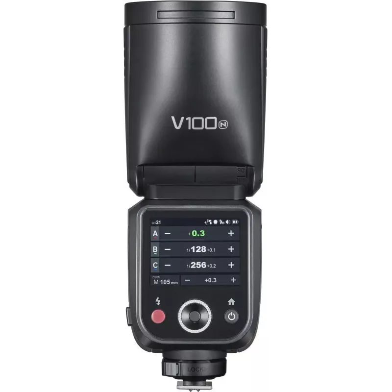 Blitz Godox V100‑N für Nikon — Tragbarer TTL-Li‑ion-Aufsteckblitz