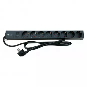 Steckdosenleiste EQUIP 19 Zoll 90° CEE7/7 auf 8x Schuko-Steckdosen mit Schalter, Aluminium