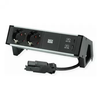 Strommodul Bachmann DESK2 mit 2x CEE7/3-Steckdosen und USB, 100W USB C/C, GST18 0,2m, schwarz