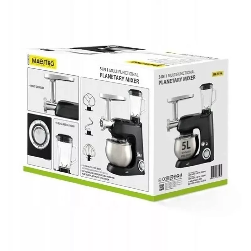 Planetenrührwerk Maestro MR-559-M 3-in-1, 2000 W, Multifunktions-Küchenmaschine