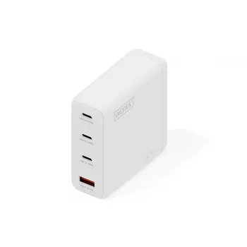 DIGITUS USB GaN Ladegerät 140W — 3× USB‑C, 1× USB‑A, 100–240V, weiß