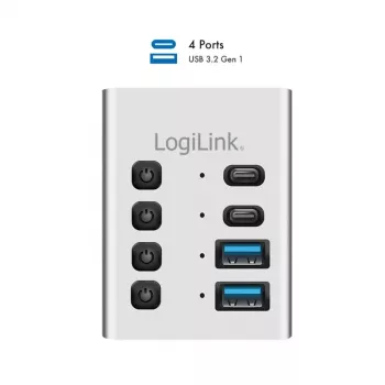 Hub USB 3.2 Gen 1, 4 Ports, USB-A/C, Ein-/Ausschalter