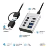 Hub USB 3.2 Gen 1, 4 Ports, USB-A/C, Ein-/Ausschalter