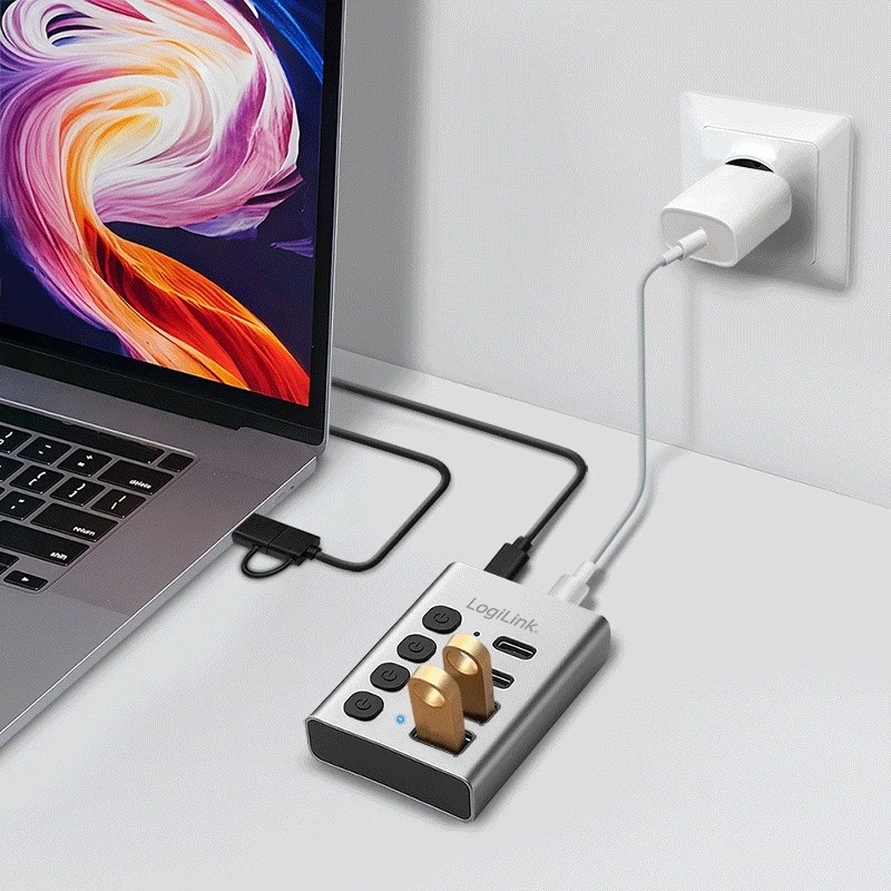 Hub USB 3.2 Gen 1, 4 Ports, USB-A/C, Ein-/Ausschalter