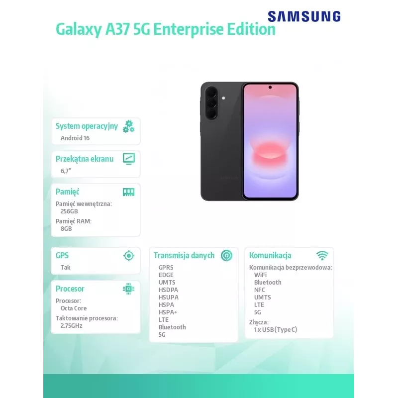 Smartphone Galaxy A37 5G 8/256GB Enterprise Edition schwarz