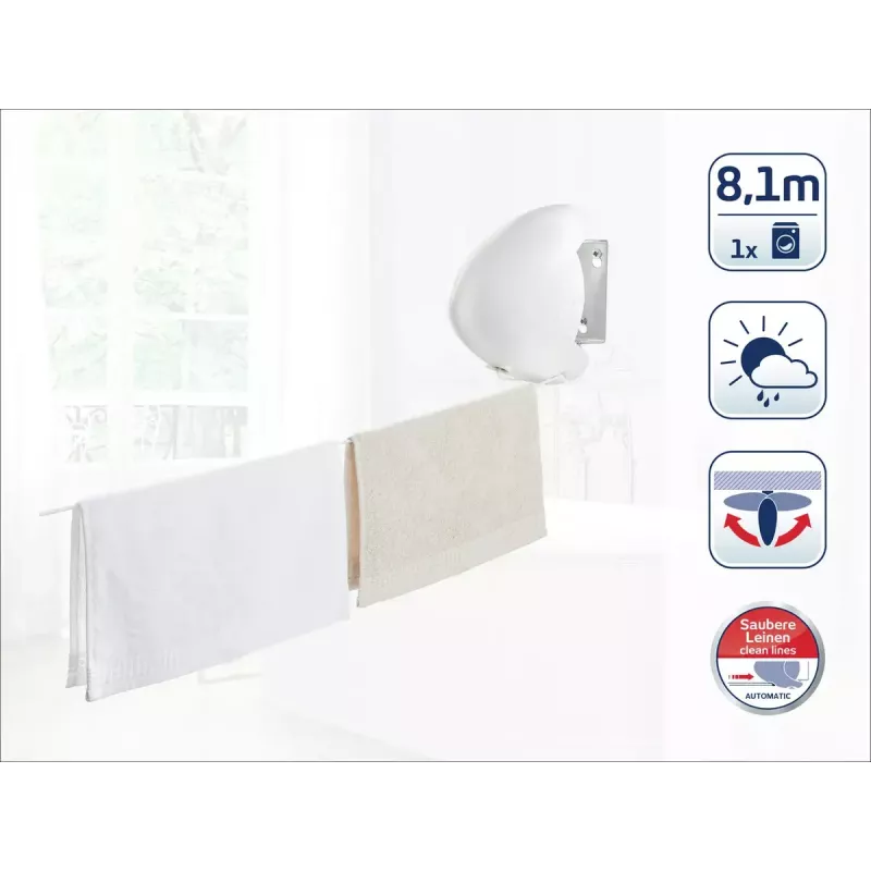 Wandmontierte Wäscheleine Leifheit Rollfix Single 80 Longline – platzsparende einziehbare Trockenleine
