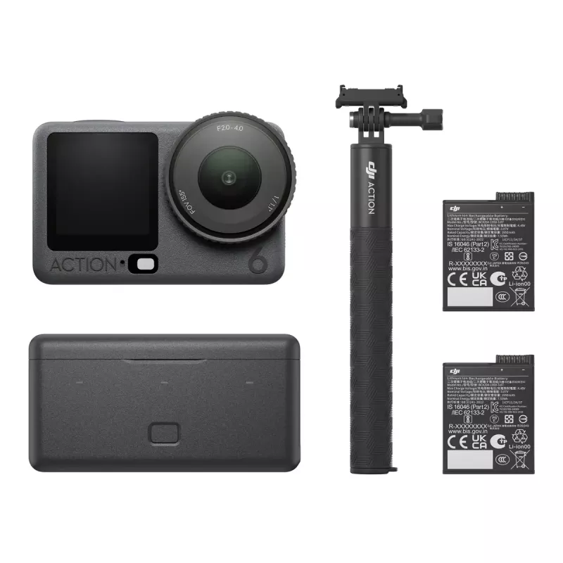 Action-Kamera DJI Osmo Action 6 Adventure Combo — 38 MP, 4K Ultra HD, 1/1,1-Zoll-CMOS, 155° Sichtfeld, 2-facher Digitalzoom