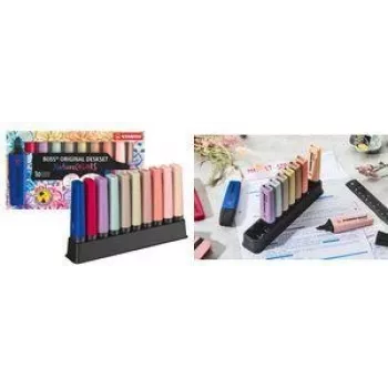 Textmarker Stabilo BOSS Original NatureCOLORS 10-Farben-Tischset, schwarzer Kunststoffhalter, Keilspitze, 1 Stück