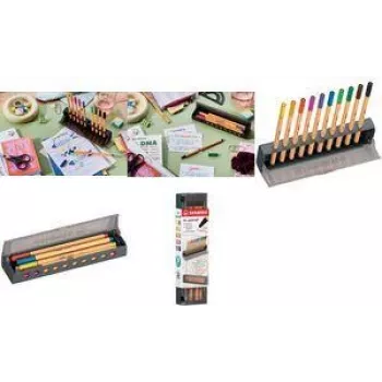 Fineliner Stifte Stabilo point 88 10‑Farben Click‑Set mit Kunststoff‑Federmäppchen und Schreibtischunterlage (Modell 8810‑5)