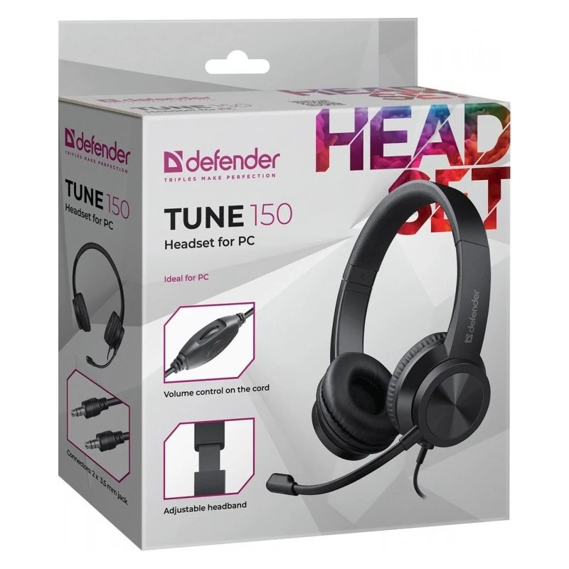 Kabelkopfhörer mit Mikrofon DEFENDER tune 150 – Schwarz, kabelgebundenes Stereo-Headset
