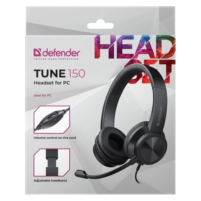 Kabelkopfhörer mit Mikrofon DEFENDER tune 150 – Schwarz, kabelgebundenes Stereo-Headset