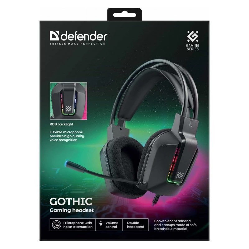 Kabelgebundenes USB-Gaming-Headset DEFENDER GOTHIC RGB mit Mikrofon, Schwarz