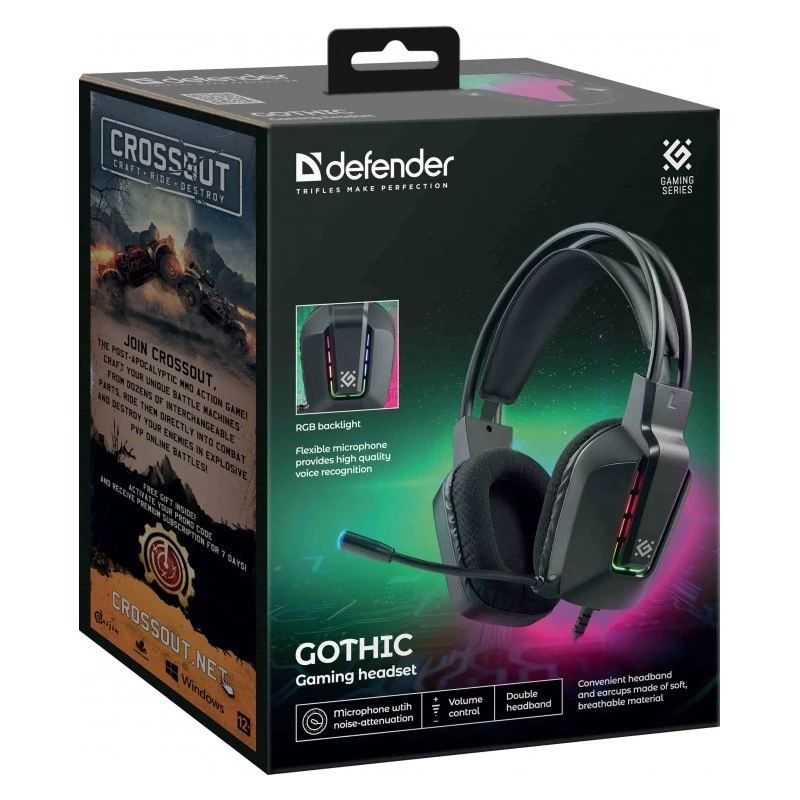 Kabelgebundenes USB-Gaming-Headset DEFENDER GOTHIC RGB mit Mikrofon, Schwarz