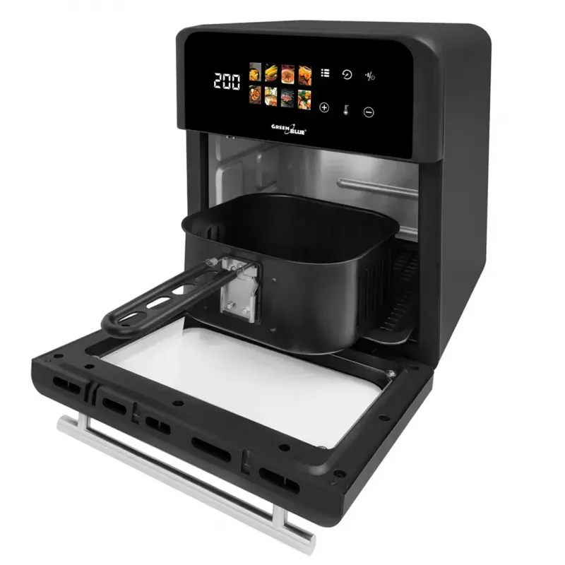 Heißluftfritteuse GreenBlue GB950 1800W, 10 l Fassungsvermögen, 8 Programme, Touch-Bedienfeld, Timer, schwarz