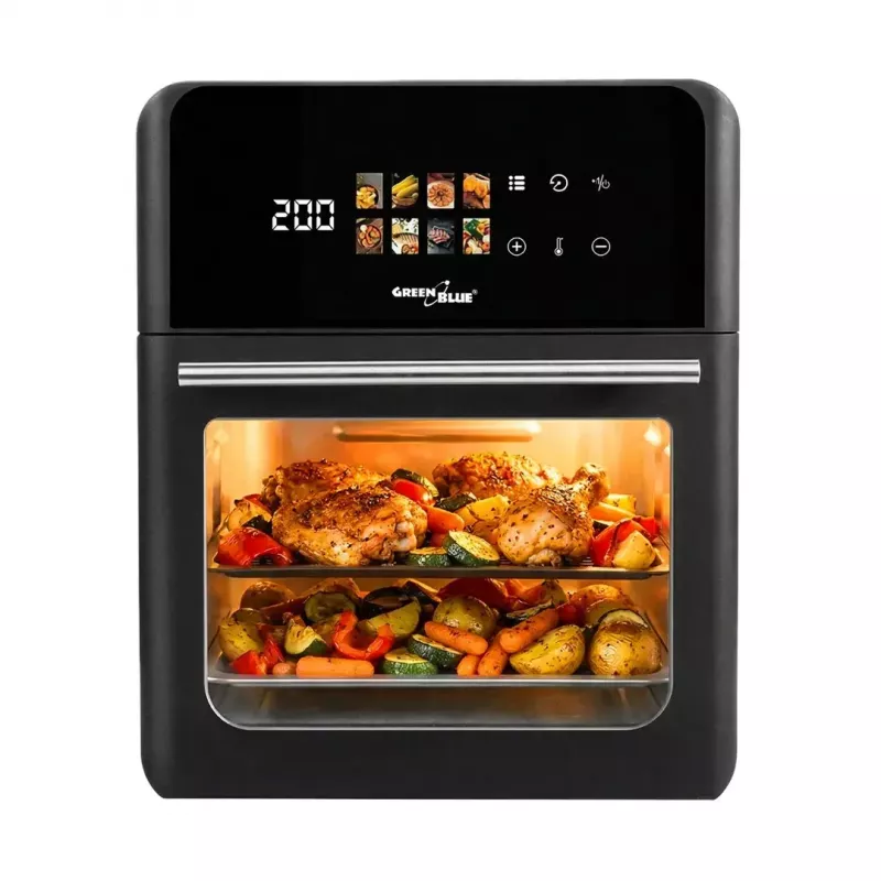 Heißluftfritteuse GreenBlue GB950 1800W, 10 l Fassungsvermögen, 8 Programme, Touch-Bedienfeld, Timer, schwarz