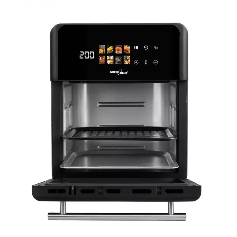 Heißluftfritteuse GreenBlue GB950 1800W, 10 l Fassungsvermögen, 8 Programme, Touch-Bedienfeld, Timer, schwarz