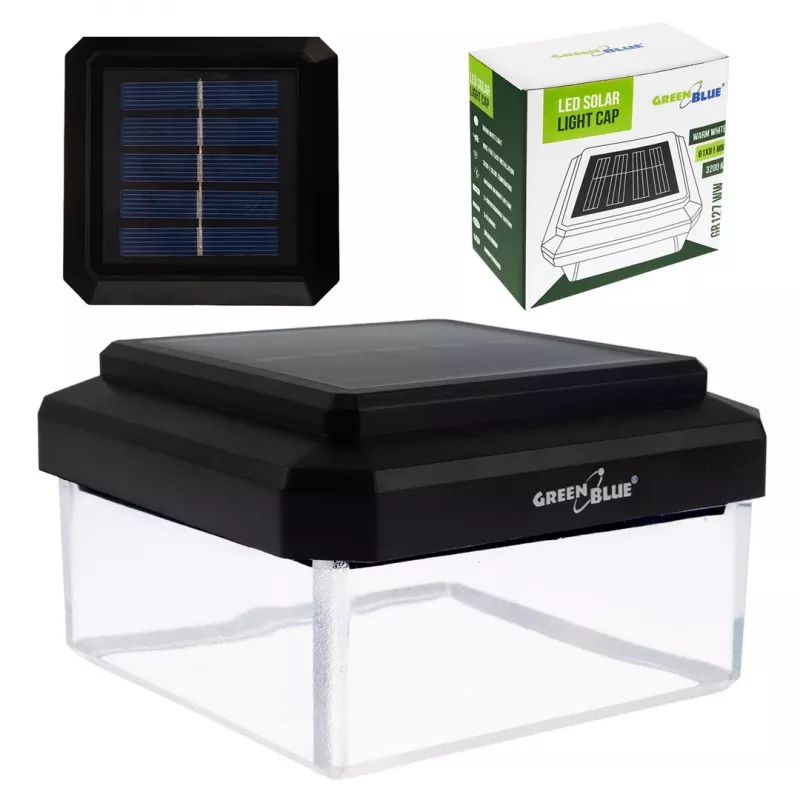 Solar LED-Pfostenleuchte GreenBlue GB127 WW — 3200 K neutralweiß, 80×80 mm Hüllenbaldachin, NiMH-Akku