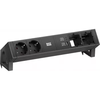 Power-Modul Bachmann DESK2 mit 2x CEE7/3 Steckdosen, 2x Computeranschlüssen, 2x USB-Ladegerät 22W, schwarz, 0,2m GST