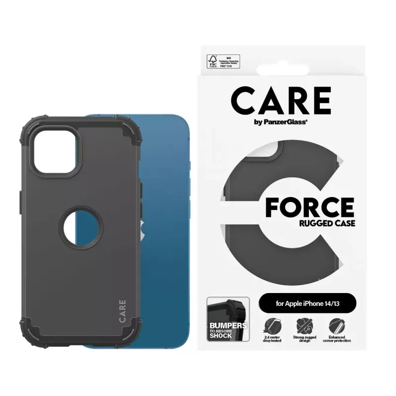 Abdeckung PanzerGlass CARE by modische Hülle Schwarz FORCE iPhone 14 13