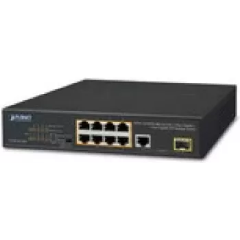 Unmanaged Gigabit PoE Netzwerk-Switch PLANET FGSD-1011HP – 9 x RJ-45 (10/100/1000), 1HE Rackeinbau, Blau