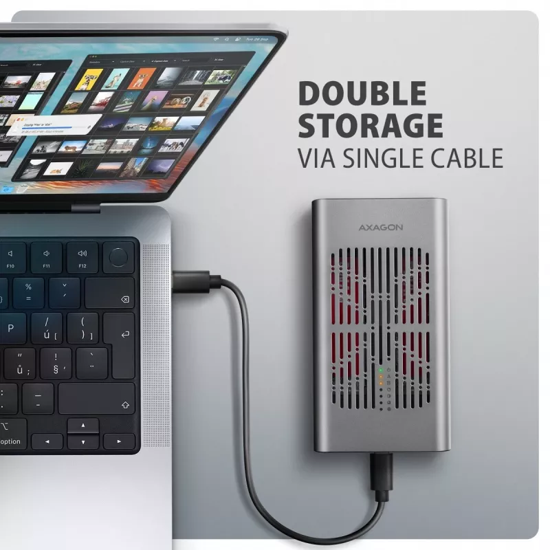 Externes Gehäuse AXAGON EEM2-20GD USB-C 20 Gbps für zwei M.2 NVMe SSDs mit Hardware-Klonen