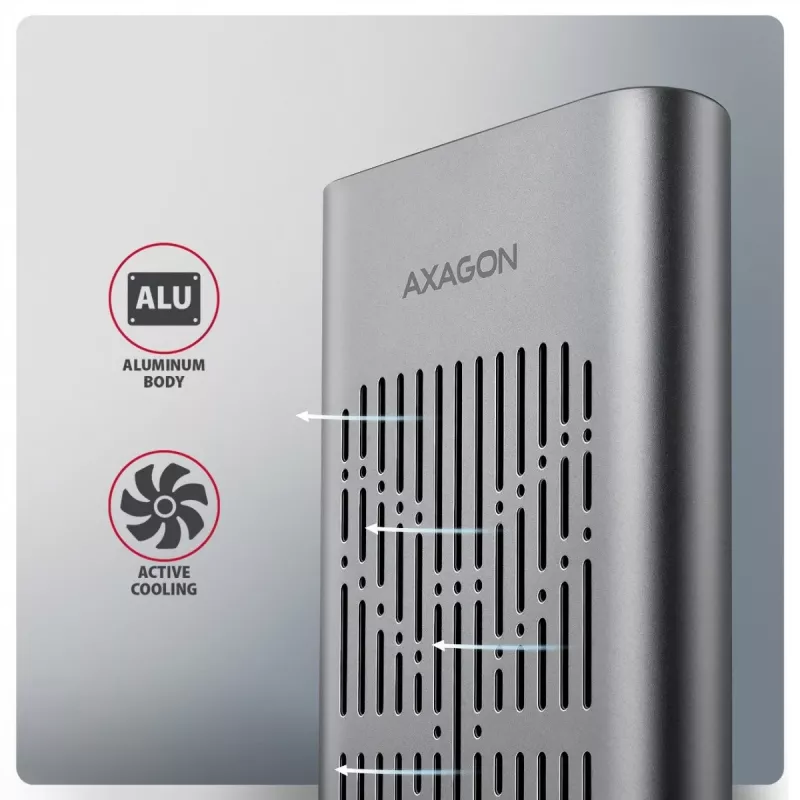 Externes Gehäuse AXAGON EEM2-20GD USB-C 20 Gbps für zwei M.2 NVMe SSDs mit Hardware-Klonen