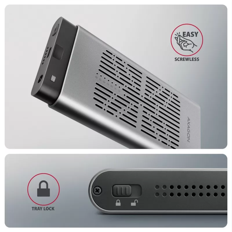 Externes Gehäuse AXAGON EEM2-20GD USB-C 20 Gbps für zwei M.2 NVMe SSDs mit Hardware-Klonen
