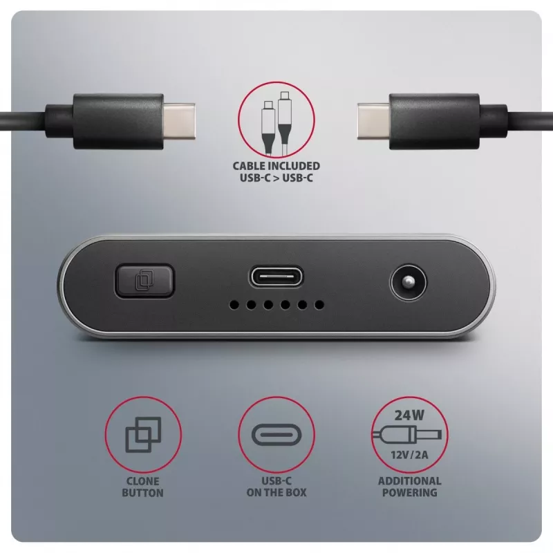 Externes Gehäuse AXAGON EEM2-20GD USB-C 20 Gbps für zwei M.2 NVMe SSDs mit Hardware-Klonen