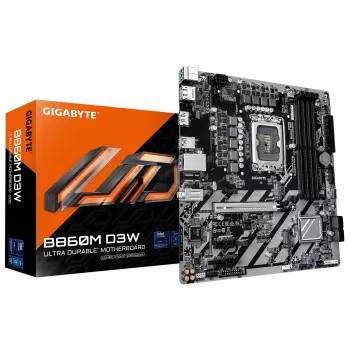 GIGABYTE B860M D3W Motherboard - Intel Core Ultra Series CPUs, 4+1+2 Phasen VRM, bis zu 9066MHz DDR5, 2xPCIe 4.0 M.2, 1GbE LAN, USB 3.2 Gen 1