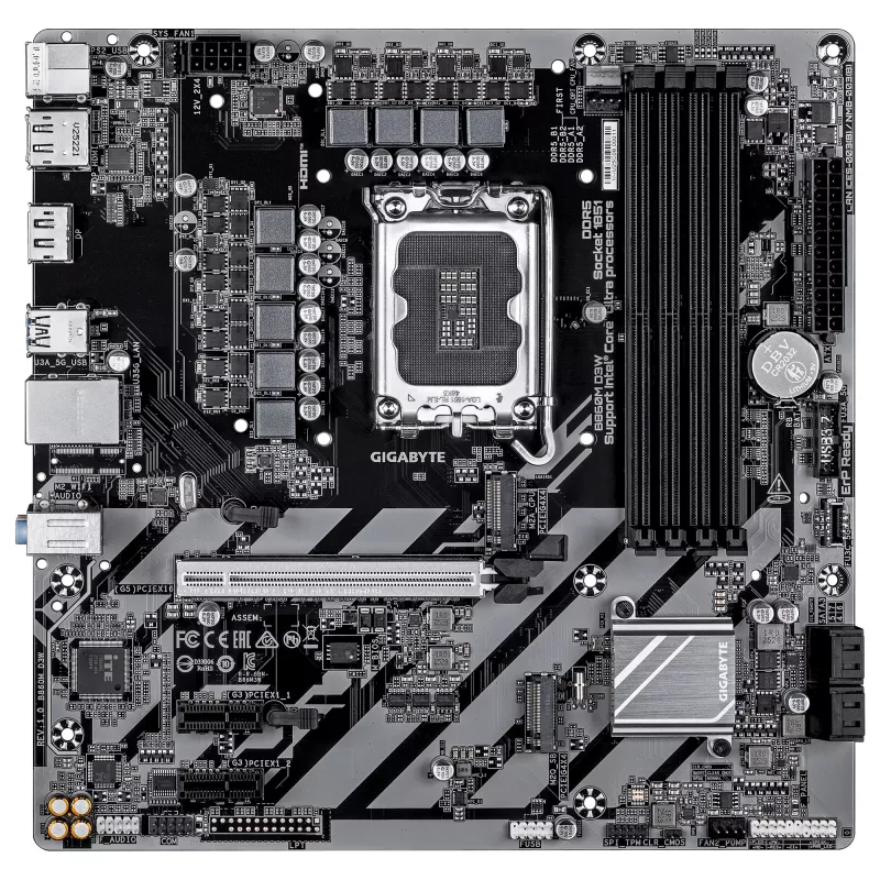 GIGABYTE B860M D3W Motherboard - Intel Core Ultra Series CPUs, 4+1+2 Phasen VRM, bis zu 9066MHz DDR5, 2xPCIe 4.0 M.2, 1GbE LAN, USB 3.2 Gen 1