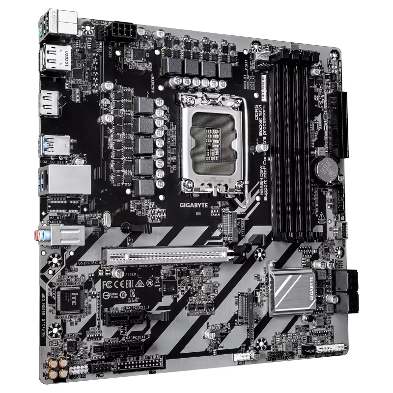 GIGABYTE B860M D3W Motherboard - Intel Core Ultra Series CPUs, 4+1+2 Phasen VRM, bis zu 9066MHz DDR5, 2xPCIe 4.0 M.2, 1GbE LAN, USB 3.2 Gen 1