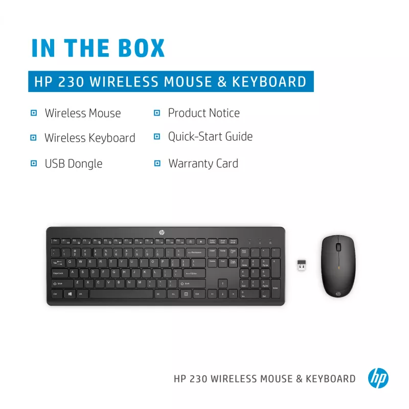 HP 230 Wireless-Maus-und-Tastatur-Kombination, Schwarz, Maus im Lieferumfang enthalten
