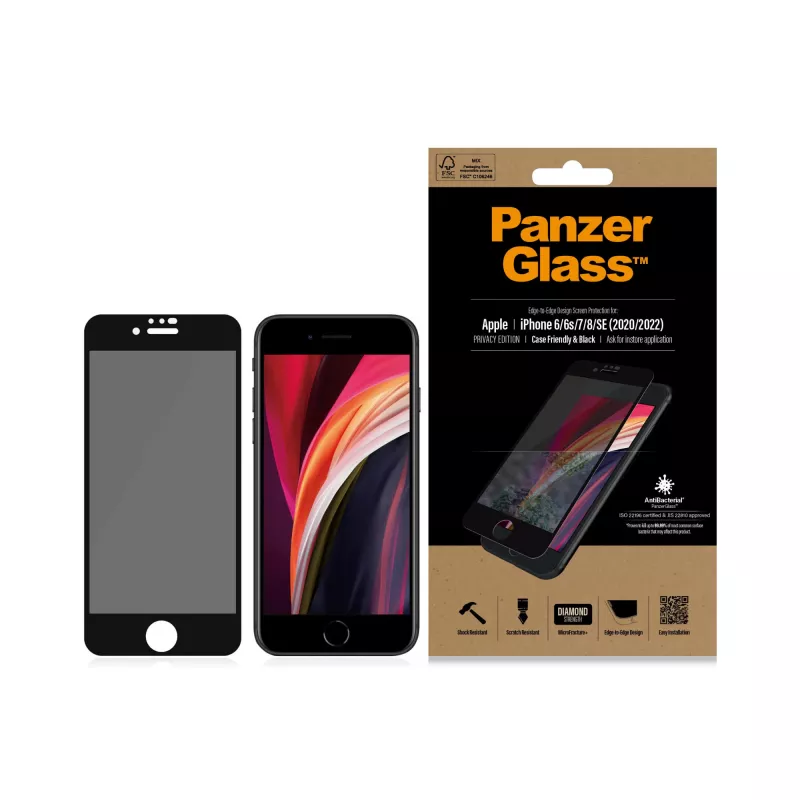 PanzerGlass® Sichtschutz-Displayschutzfolie iPhone SE (2020/2022) | 8 | 7 | 6 | 6s | Rand-zu-Rand