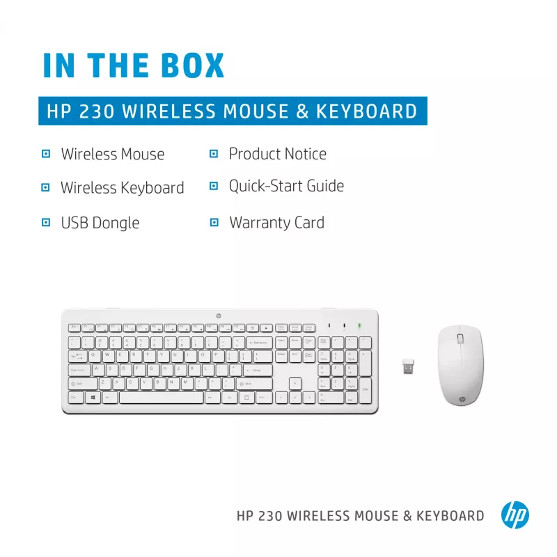 HP 230 Wireless-Maus-und-Tastatur-Kombination, Weiß, Maus im Lieferumfang