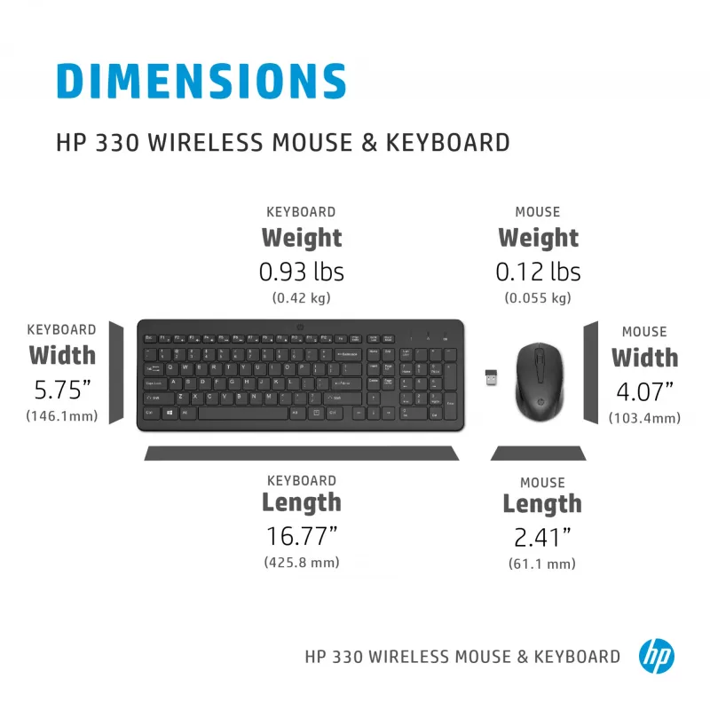 Kabelloses Tastatur- und Maus-Set HP 330 — Full-Size-Tastatur, RF Wireless, schwarz, Maus enthalten
