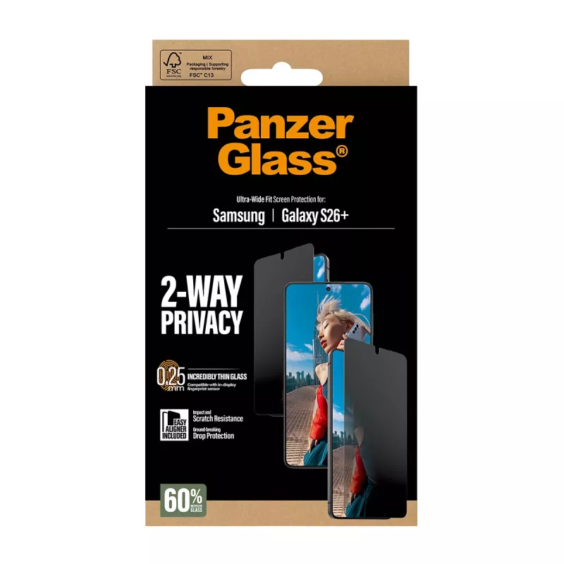 PanzerGlass® 2-Weg-Privatsphären-Displayschutz Samsung Galaxy S26+ | Ultra-Wide Fit mit EasyAligner
