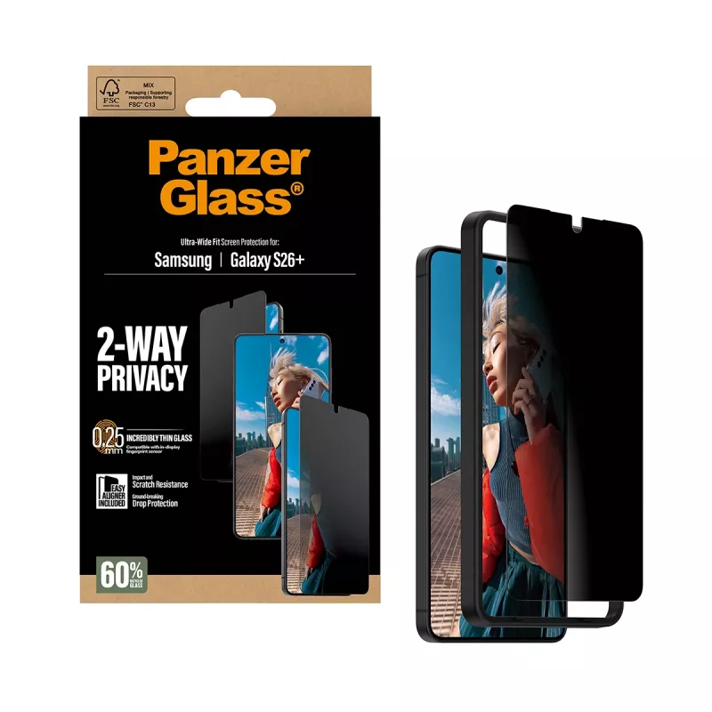 PanzerGlass® 2-Weg-Privatsphären-Displayschutz Samsung Galaxy S26+ | Ultra-Wide Fit mit EasyAligner