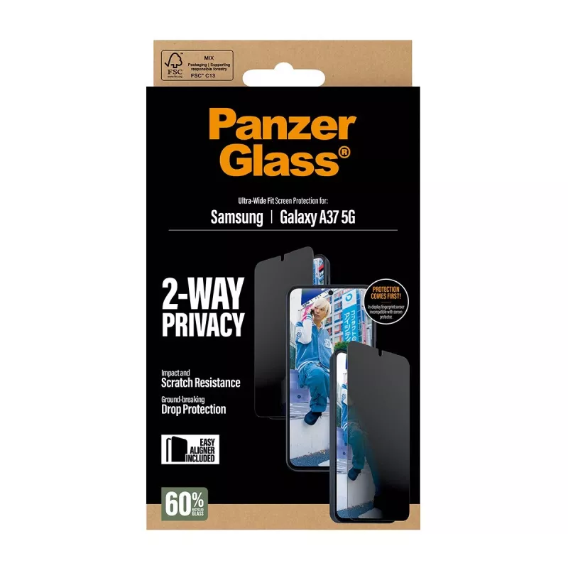 Bildschirmschutz PanzerGlass Privacy für Samsung Galaxy A37 Ultra-WideFit PG90806, Blickschutzfilter