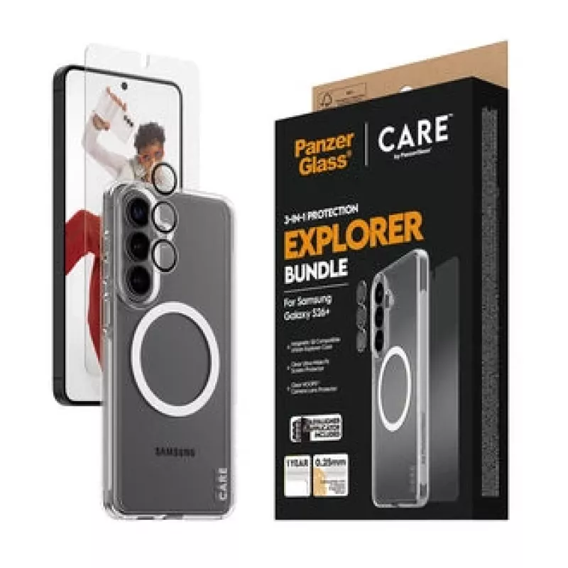 Displayschutz PanzerGlass CARE 3-in-1 für Samsung Galaxy S Plus 2026 — PanzerGlass CARE Set