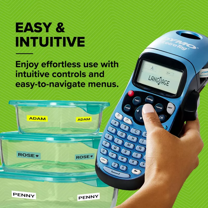 DYMO LetraTag LT-100H Handheld-Etikettiergerät | ABC-Tastatur-Etikettendrucker mit leicht lesbarem 13-Zeichen-LCD-Bildschirm | für Zuhause oder Büro | Blau