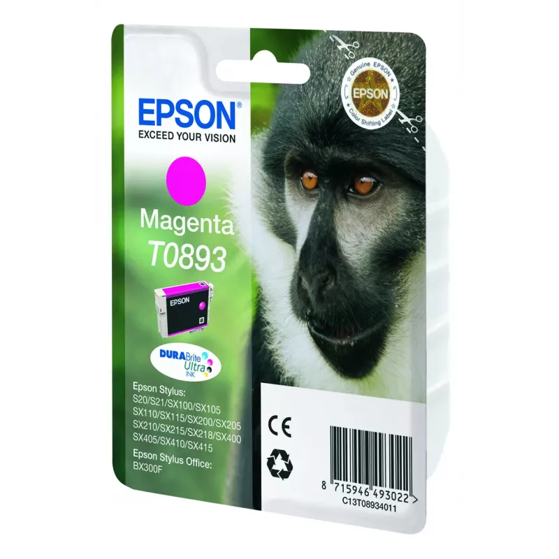 Epson Monkey Einzelpack Magenta T0893 DURABrite Ultra Tinte, Magenta, Pigmenttinte, 3,5 ml, 1 Stück.