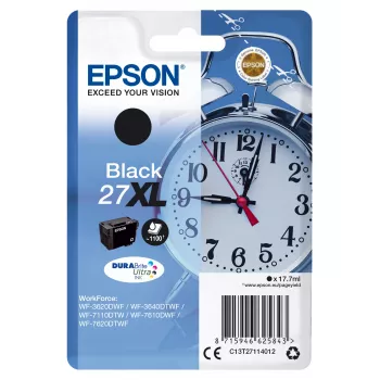 Epson Alarm Clock Singlepack Schwarz 27XL DURABrite Ultra Tinte, Hohe (XL) Reichweite, Schwarz, Pigmenttinte, 17,7 ml, 1 Stk., 1100 Seiten