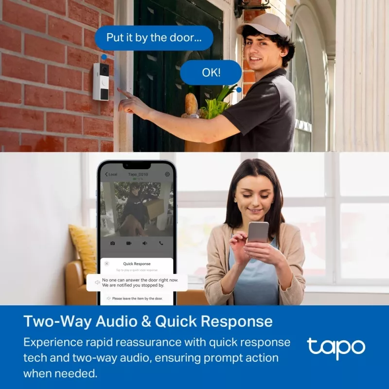 TP-Link Tapo Video Doorbell Camera 1 × D210, 1 × D100C, H.264, 3 MP, 2304 x 1296 Pixel, 1296p, CMOS, 25,4 / 3 mm (1 / 3 Zoll)